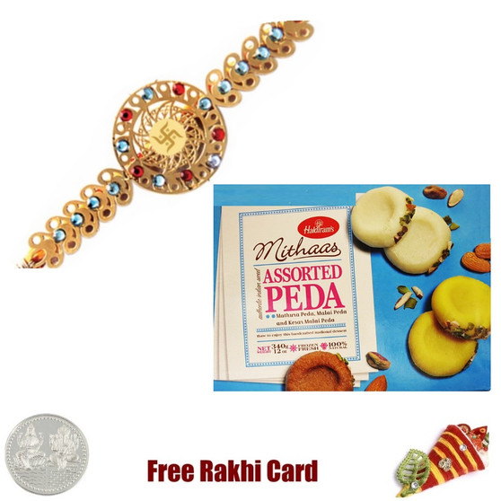 Diviniti 24 Ct. Gold Rakhi  with Haldiram Assorted Peda