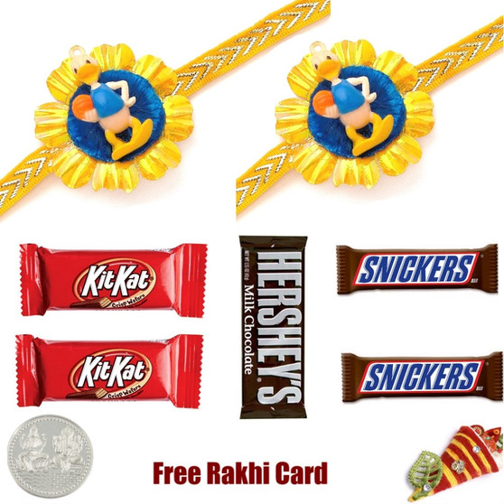 5 Bar Kids 2 Rakhi Pack  2 Kitkat, 2 Snickers, Hershey Milk,