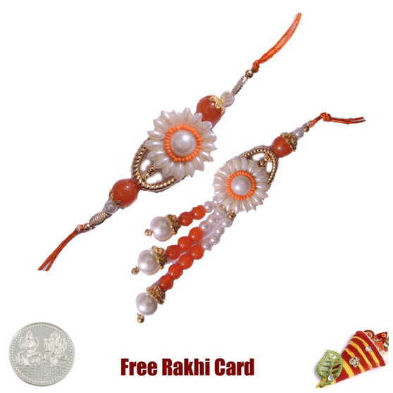 Pearl Moti Bhaiya Bhabhi Rakhi Pair with a Free Silver Coin