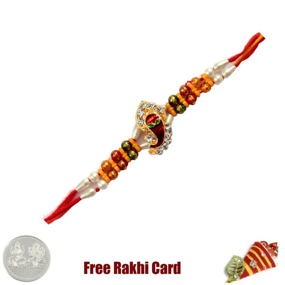 Ganesh Studded Rakhi with Free Silver Coin - Canada