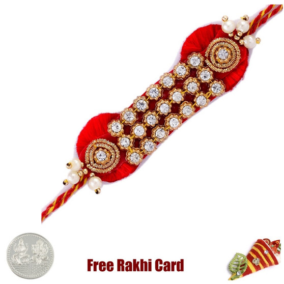 Striking Diamond Zardosi Rakhi with Free Silver Coin - Canada