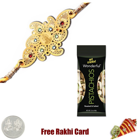 24 Ct. Gold Plated Rakhi  with 50 grams Pistachios - Canada