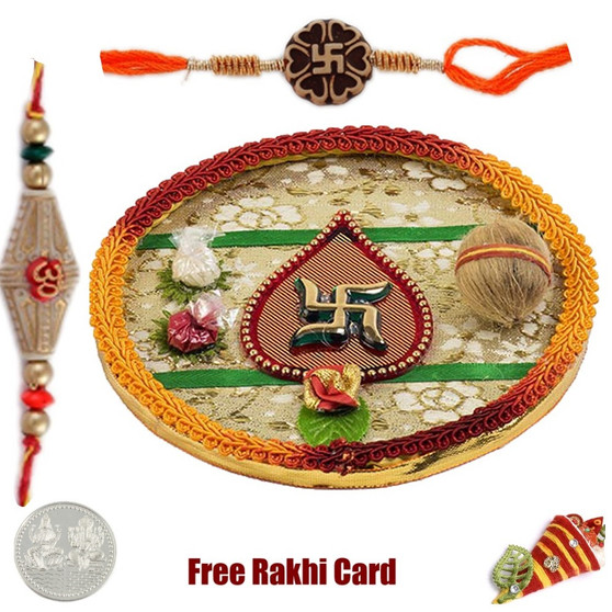 Swastik Rakhi Thali with Free Silver Coin - Canada