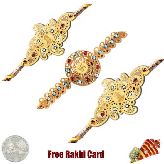 24 Ct. Gold Rakhi  Set of 3 - Canada Delivery