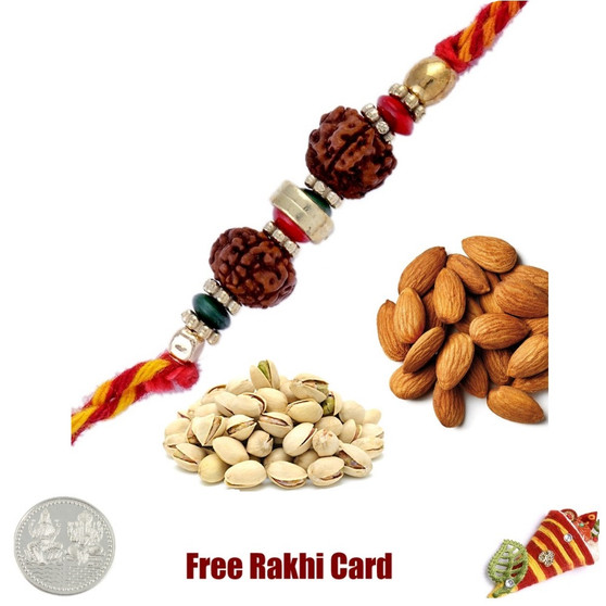 Rakhi with 400 Grams Almonds and Pistachios and Free Silver Coin - UK Delivery