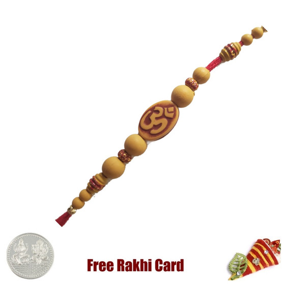Sandalwood Om Rakhi with Free Silver Coin - UK Delivery