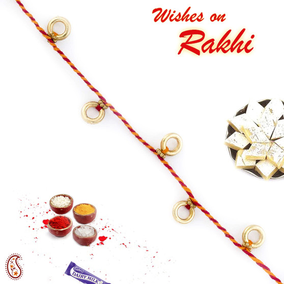 Golden Round Hollow Beads Thread Rakhi - PRS1713