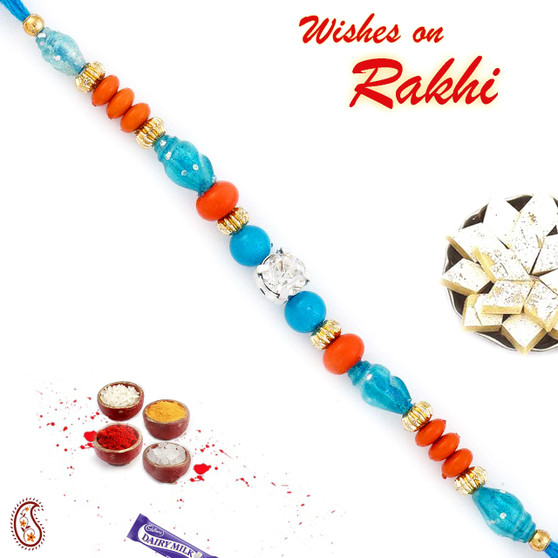 Blue & Orange Dual Shade Pretty Rakhi - PRS1728
