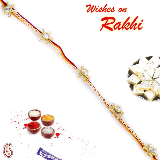 Floral Shape Mauli Rakhi with Crystal & knotted Chain - PRS1733