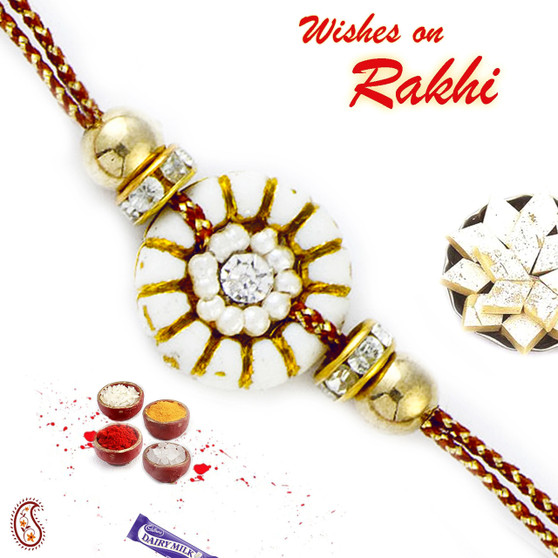 Floral Bead Mauli Rakhi with Crystal - PRS1736