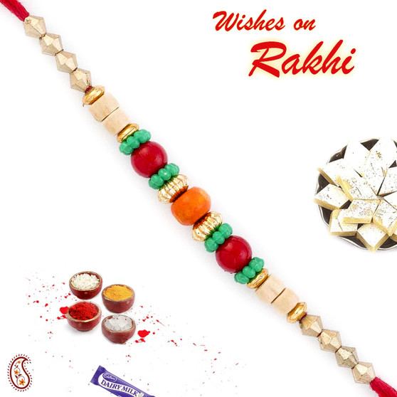 Multicolor Circular Beads Studded Thread Rakhi - PRS1747