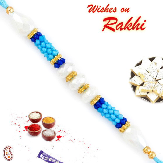 Elegant Blue & White Beads Rakhi - PRS1748