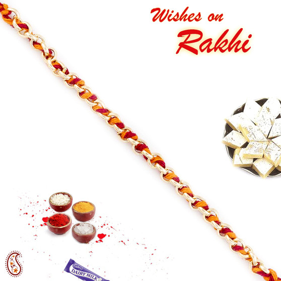 Golden Chain Style Mauli Thread Rakhi - PRS1763
