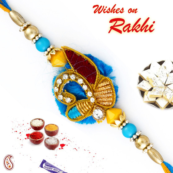 Multicolor Beads Rakhi with AD & Zardosi work - PRS17117