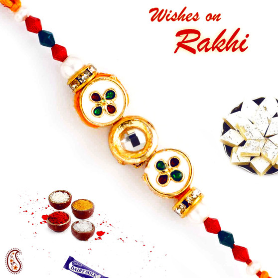 Circular Meenakari Beads & Crystal Stone Rakhi - RJ17305