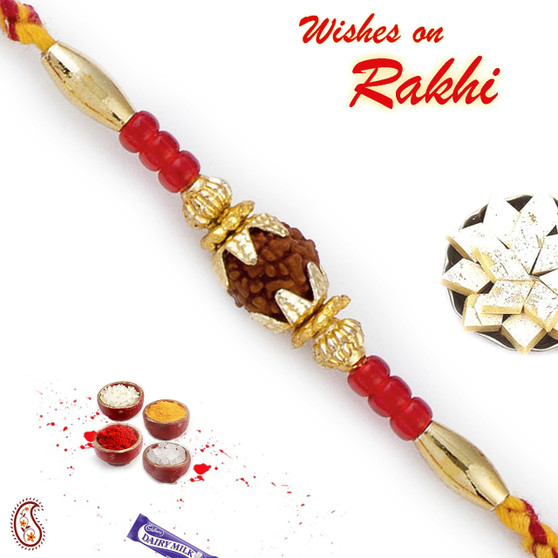 Red Beads Rudraksh Rakhi - RD17420