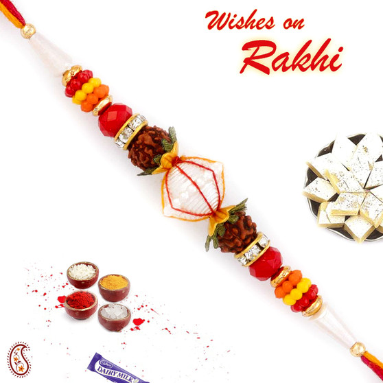 Elegant Rudraksh Rakhi with Multicolor Beads - RD17425