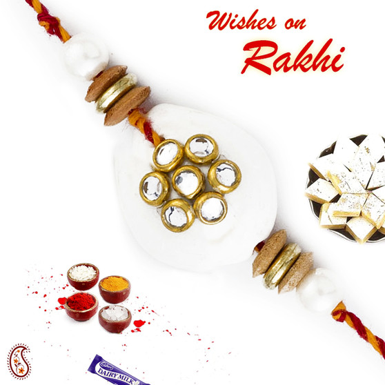 White Pearl & AD studded Rakhi with Colorful  Beads - PRL17504