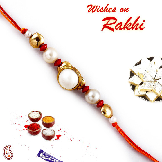 Pearl and Gold Beads Handcrafted Mauli Rakhi - PRL17535