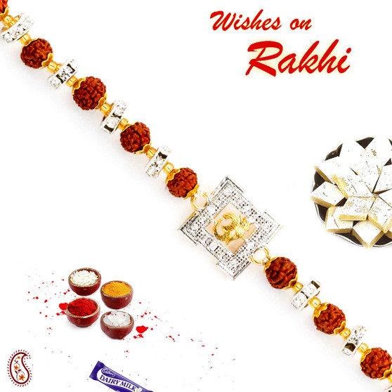 Rudraksh & Ad Studded OM Motif Bracelet Rakhi - BR17571