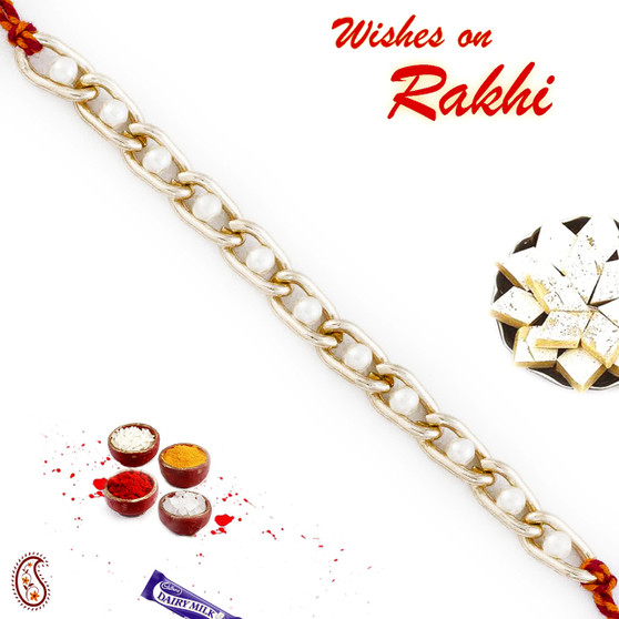 Pearl Studded Gold Chain Style Bracelet Rakhi - BR17581