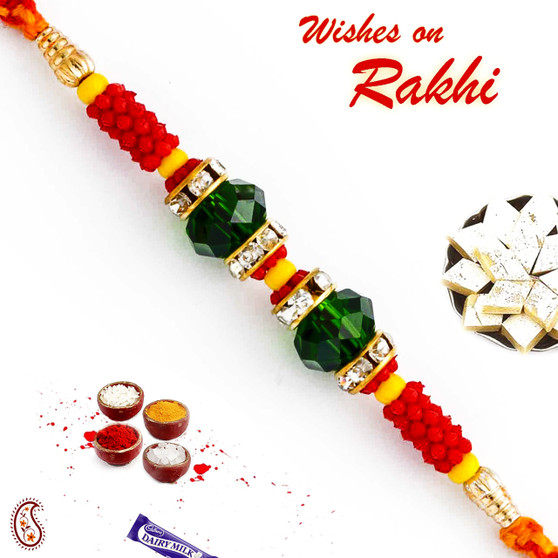 Green Crystal Beads Studded Designer Rakhi - RB17614