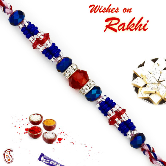 Red & Blue Crystal Stone & AD studded Beautiful Rakhi - RB17621