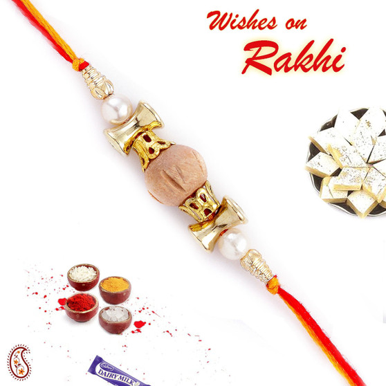 Golden cap Sandalwood Pearl Rakhi - SW17662