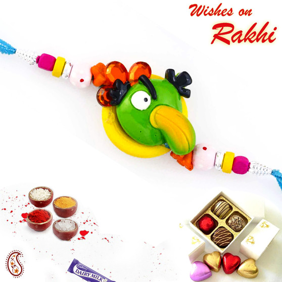 Green Angry Bird Cute Kids Rakhi - RK17751