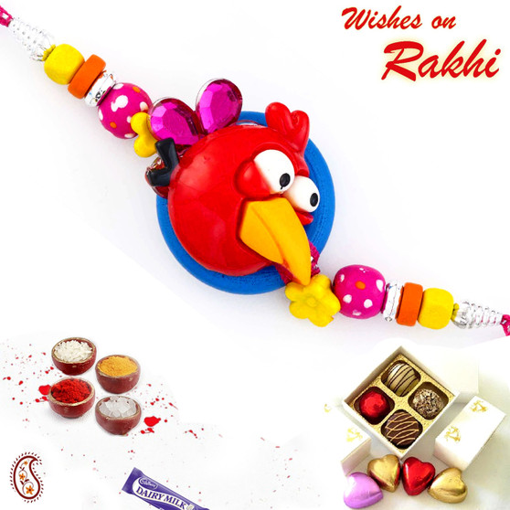 Red Angry Bird Cute Kids Rakhi - RK17753