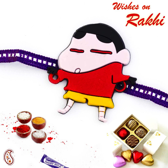 Cute Shinchan Purple Band Kids Rakhi - RK17770