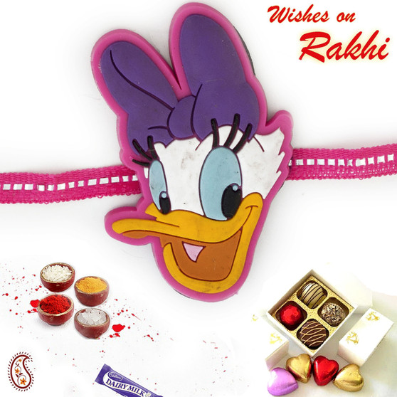 Pink & Purple Cute Daisy Duck Kids Rakhi - RK17773