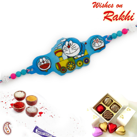 Blue & Pink Beads Doremon Kids Rakhi - RK17800