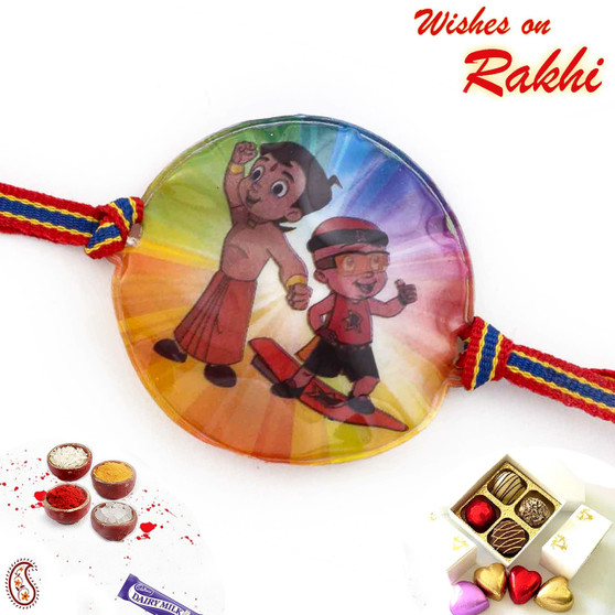 Charming Chota Bheem Round Motif Red Band Kids Rakhi - RK17809
