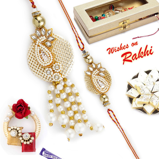 Jewellery Style AD Studded Bhaiya Bhabhi Rakhi Set - RP17855