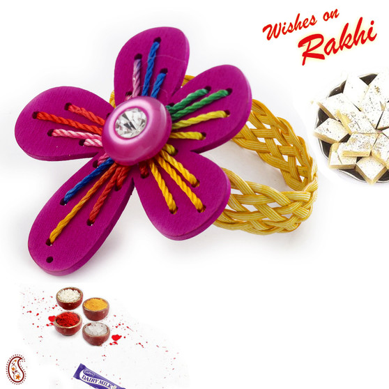 Embroidered Floral Shape  Bracelet Lumba Rakhi - LM171117