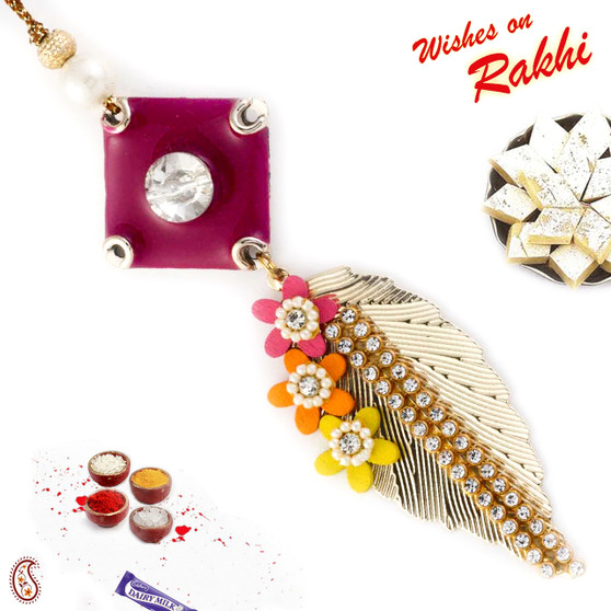 Multicolor Floral Motifs Leaf Style Lumba Rakhi - LM171121