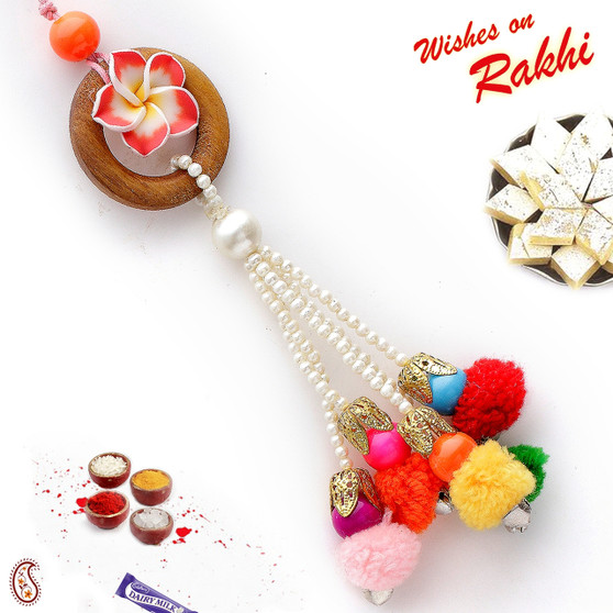 Wood and Wool Lumba Rakhi with colourful Hangings  - LM171127