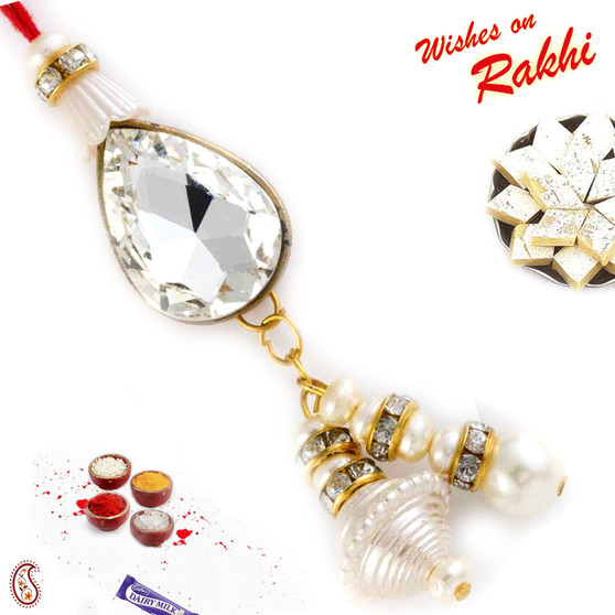 Charming Kundan Style Dangling Beads Lumba Rakhi - LM171129