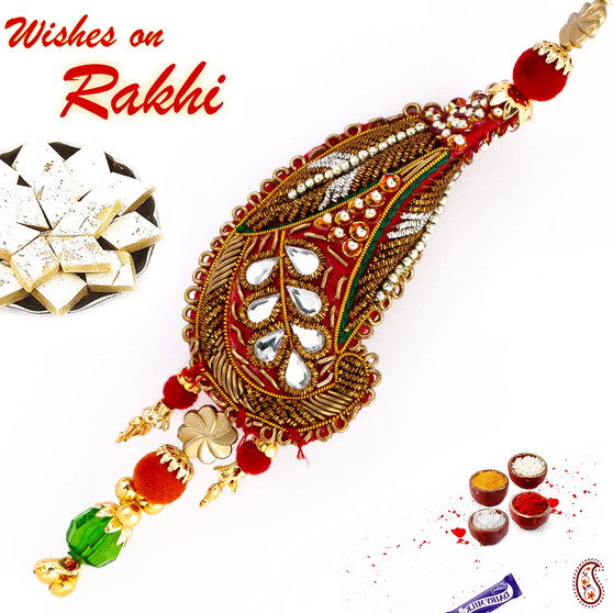 Traditional antique finish Zardosi Lumba Rakhi - LM171137