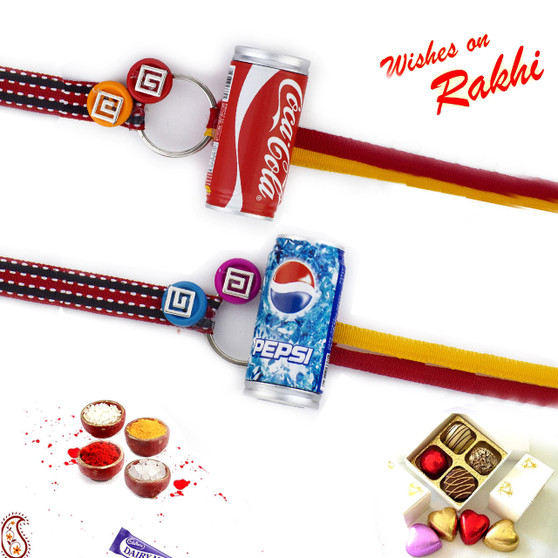 Set of 2 Stylish Pepsi & Coca Cola Motif Rakhi - PST17222