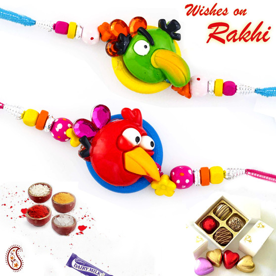 Set of 2 Red & Green Angry Birds Rakhis - PST17225