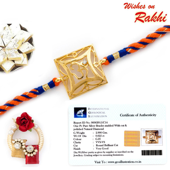 Square Cut Base OM Rakhi with Real Diamond stud - GPRS171205