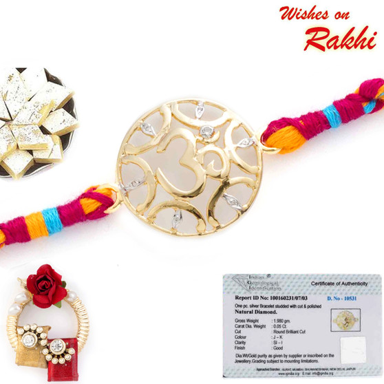 Beautiful Gold Plated Omkar Rakhi with Real Diamond stud - GPRS171213