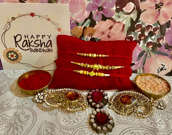 Set of 3 golden rakhis - India Delivery