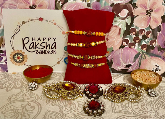 Set of 4 Rudraksh rakhis - India Delivery