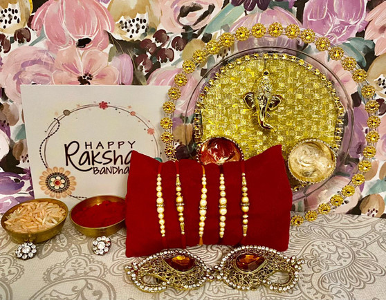 Thali 5 pearl rakhi set - India Delivery