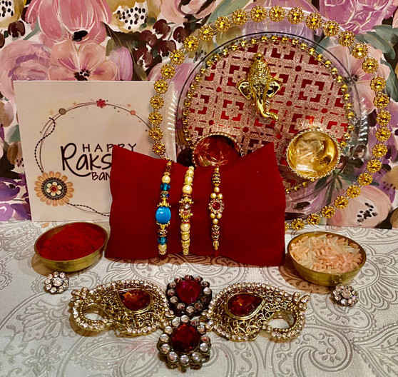 Thali with 3 exotic rakhis - India Delivery