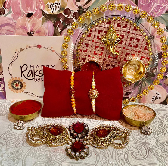 Thali with Om and Rudraksh rakhis - Dubai Delivery