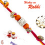 Charming Orange & Golden Beads Mauli Thread Rakhi - PRS1708